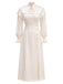 Beige 70er Kleid mit Cape-Effekt und Ballonärmeln