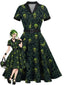 [Vorverkauf] Grünes & Schwarzes 50er Halloween Swingkleid mit Skelett