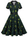 Grünes & Schwarzes 50er Halloween Swingkleid mit Skelett