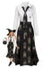 Schwarzes 30er Halloween-Kleid mit Spinnennetz und Hexenschloss