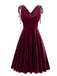 60er Samtkleid mit V-Ausschnitt und Schleifenträgern