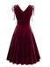60er Samtkleid mit V-Ausschnitt und Schleifenträgern
