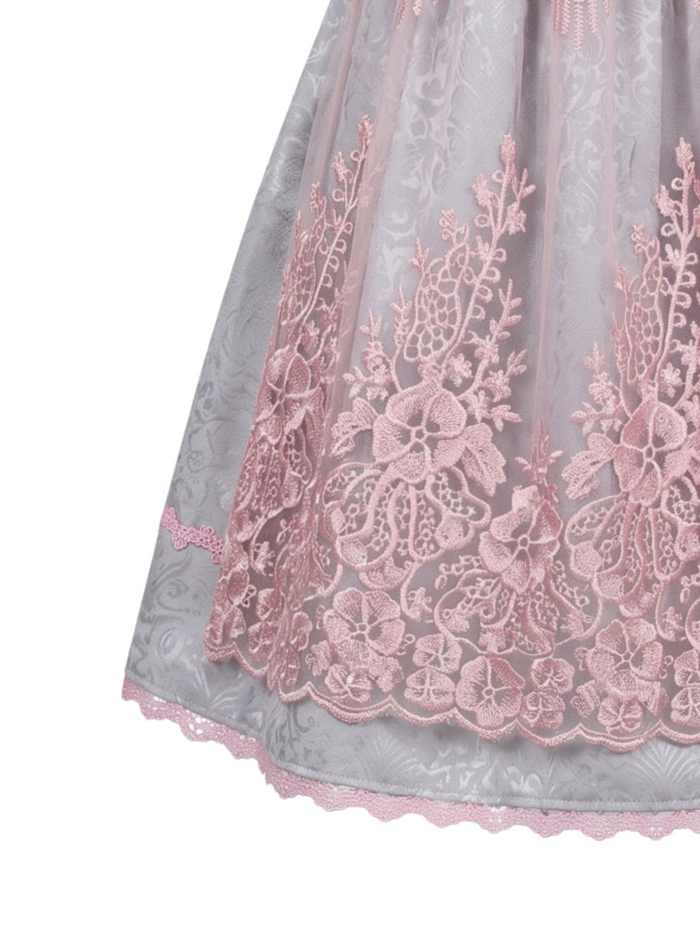 Rosa 50er Oktoberfest-Dirndl-Set mit Spitzen-Croptop und Blumenschürze