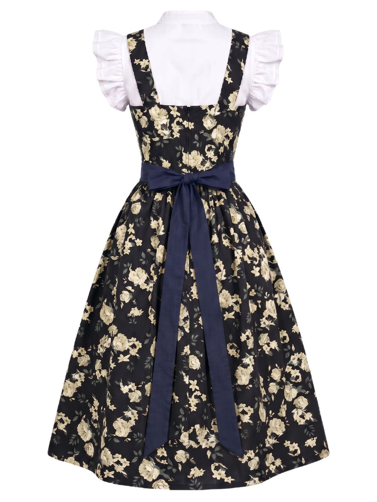 50er Oktoberfest-Dirndlset aus Rüschen-Croptop, Blumenkleid, Schürze