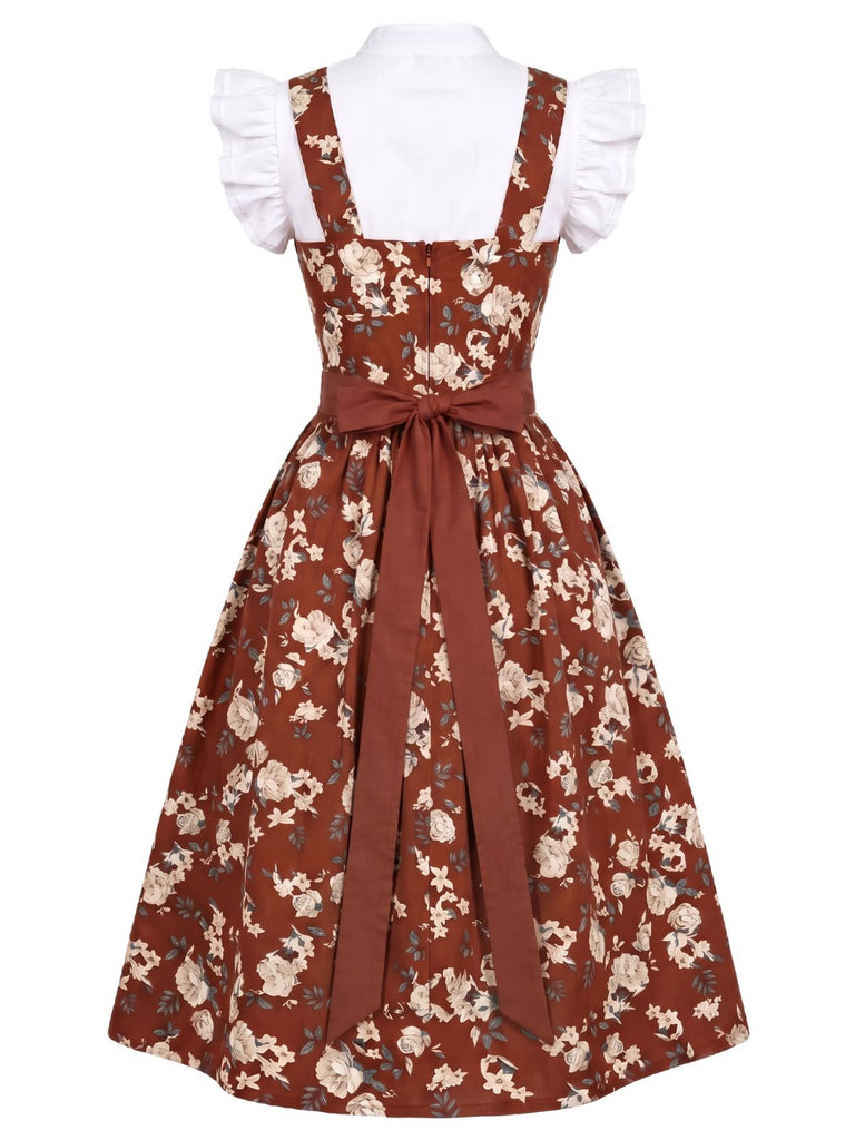 50er Oktoberfest-Dirndlset aus Rüschen-Croptop, Blumenkleid, Schürze
