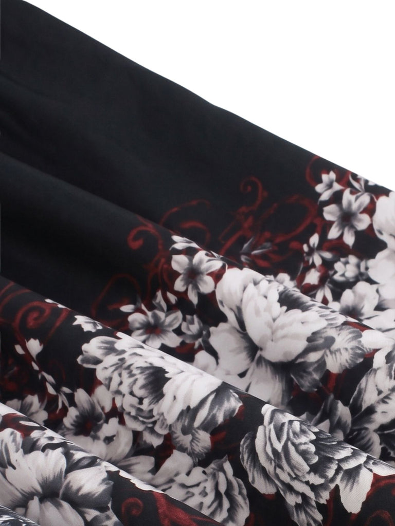 40er Kleid mit Schmetterlings-Print und Puffärmeln