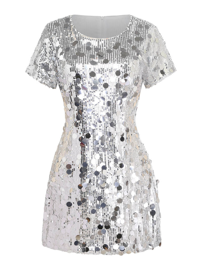 60er Disco-Paillettenkleid mit Rundhalsausschnitt