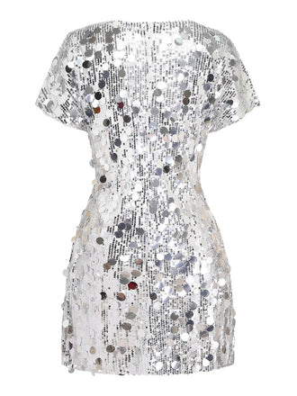 60er Disco-Paillettenkleid mit Rundhalsausschnitt