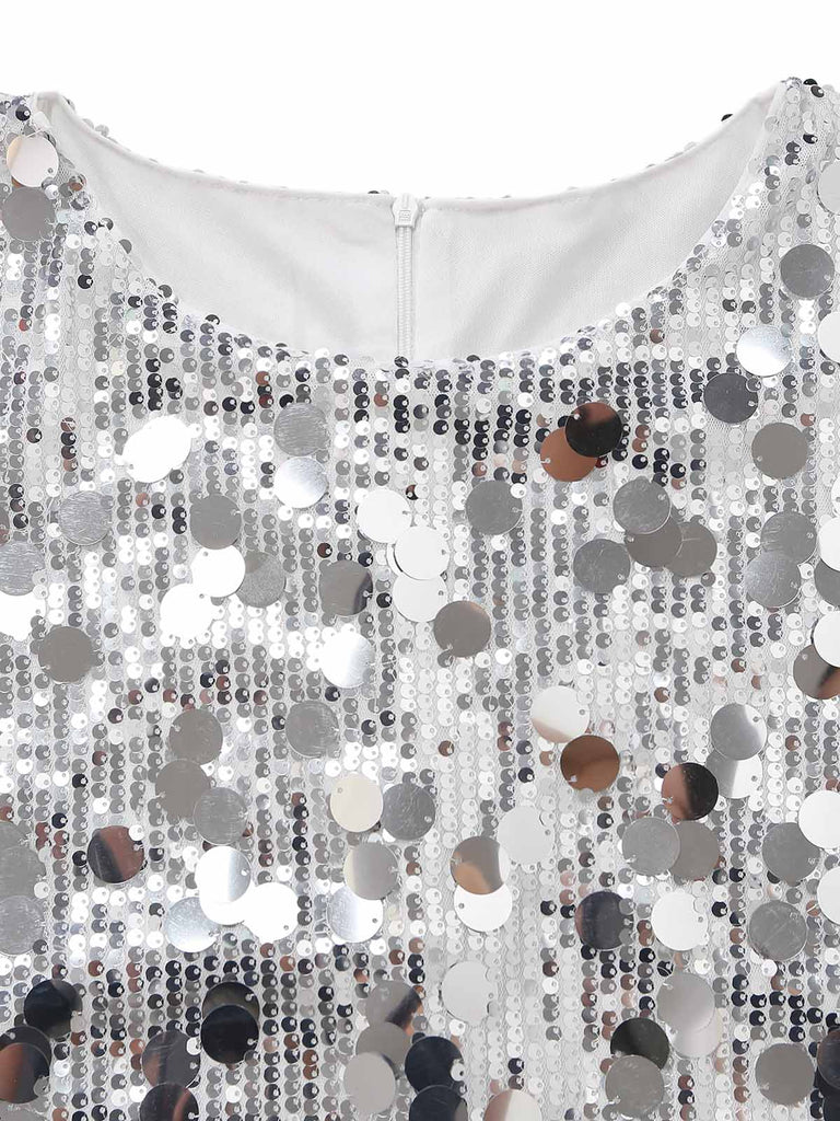 60er Disco-Paillettenkleid mit Rundhalsausschnitt