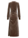 70er Langarm-Samtkleid mit Raffung und Schlitz