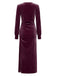 70er Langarm-Samtkleid mit Raffung und Schlitz