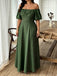 [Übergröße] Dunkelgrünes 50er Carmenkleid mit Blütenapplikationen