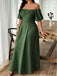 [Übergröße] Dunkelgrünes 50er Carmenkleid mit Blütenapplikationen