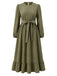 [Übergröße] Olivgrünes 50er Midikleid mit Ballonärmeln und Bindegürtel