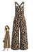 Brauner 50er Western-Jumpsuit mit Leoprint und weitem Bein