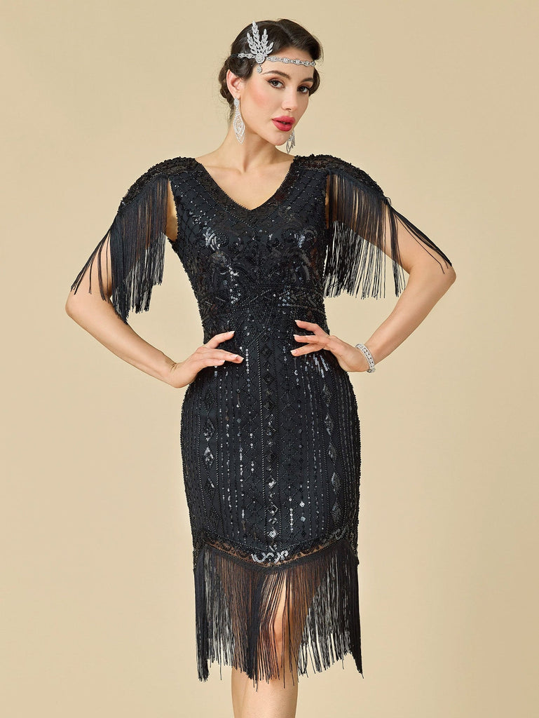 20er Gatsby-Flapperkleid mit Pailletten und Fransen