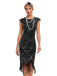20er Gatsby-Kleid mit Pailletten, Fransen und Kappenärmeln