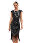 20er Gatsby-Kleid mit Pailletten, Fransen und Kappenärmeln