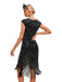 20er Gatsby-Kleid mit Pailletten, Fransen und Kappenärmeln