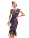 20er Gatsby-Kleid mit Pailletten, Fransen und Kappenärmeln