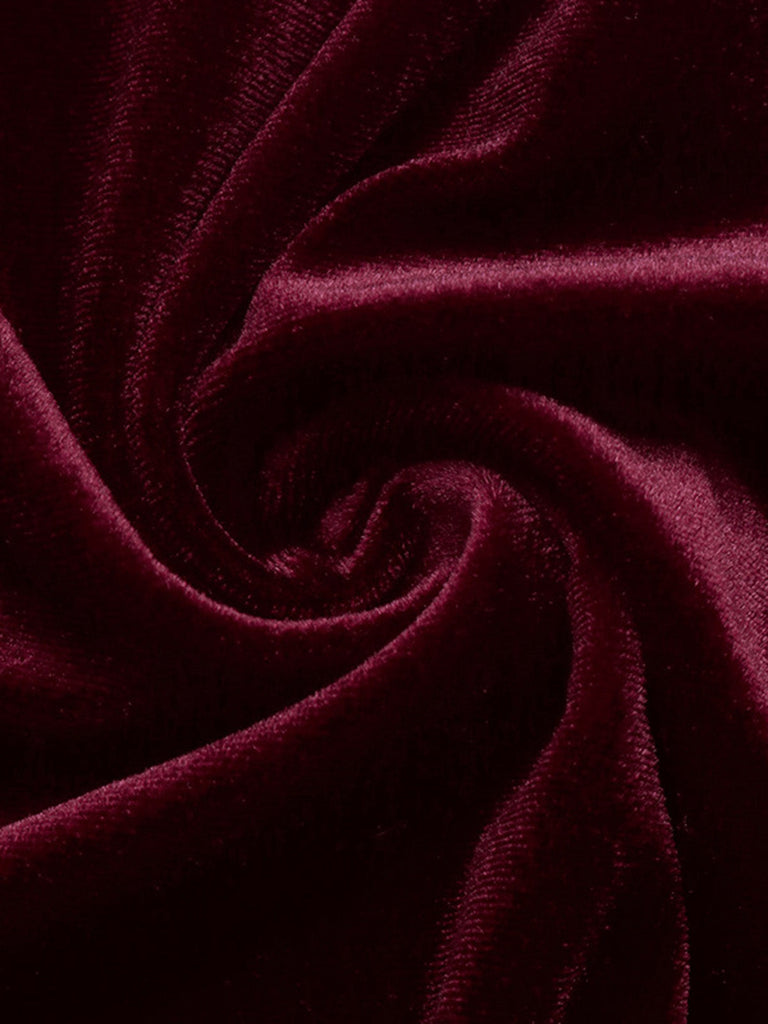 Weinrotes 60er Samt-Minikleid mit Spitzen-Glockenärmeln