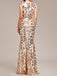 Goldenes 20er Meerjungfrauenkleid mit Blumenpailletten und Kappärmeln