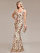 Goldenes 20er Meerjungfrauenkleid mit Blumenpailletten und Kappärmeln
