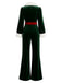 Seegrüner 70er Jumpsuit mit Plüsch-Bubikragen und Ballonärmeln