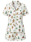 [Vorverkauf] Weißes 70er Weihnachts-Pyjamaset aus Kurzarmhemd und Shorts