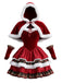 50er Weihnachts-Samtstufenkleid mit Karomuster und Kapuzencape