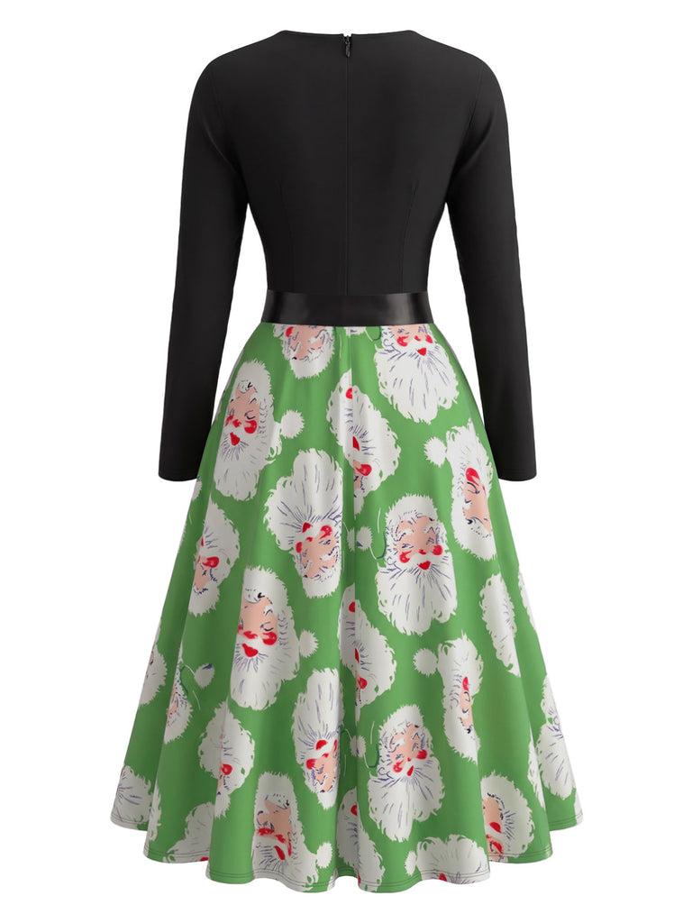 Grünes 50er Weihnachtsmannkleid mit gewelltem V-Ausschnitt