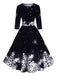 50er Schneeflocken-Printkleid mit Halbärmeln und betonter Taille