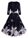 50er Schneeflocken-Printkleid mit Halbärmeln und betonter Taille