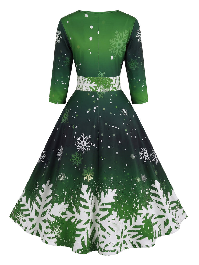 50er Schneeflocken-Printkleid mit Halbärmeln und betonter Taille