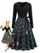 Mehrfarbiges 50er Weihnachts-Swingkleid mit Wellen-Ausschnitt