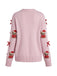 Rosa 60er Weihnachts-Strickpullover mit Teddybär und Schleife