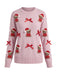 Rosa 60er Weihnachts-Strickpullover mit Teddybär und Schleife
