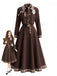 Braunes 40er Set aus Spaghettiträgerkleid & Kurzjacke mit Karobesatz