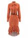 Oranges 70er Leo-Midikleid mit Gürtel und Volants