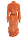 Oranges 70er Leo-Midikleid mit Gürtel und Volants
