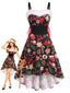 50er Slipkleid mit Fellbesatz und Weihnachtsprint