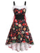 50er Slipkleid mit Fellbesatz und Weihnachtsprint