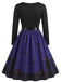40er Halloween Swingkleid mit Spukhaus-Print und Wellen-Ausschnitt