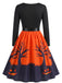 40er Halloween Swingkleid mit Spukhaus-Print und Wellen-Ausschnitt
