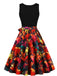 50er Halloween ärmelloses Kleid mit Kürbis- und Totenkopf-Print