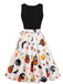 50er Halloween ärmelloses Kleid mit Kürbis- und Totenkopf-Print