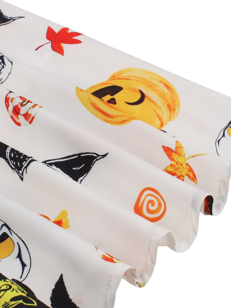 50er Halloween ärmelloses Kleid mit Kürbis- und Totenkopf-Print