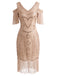 20er Flapperkleid mit Pailletten, Fransen und Schulterausschnitten
