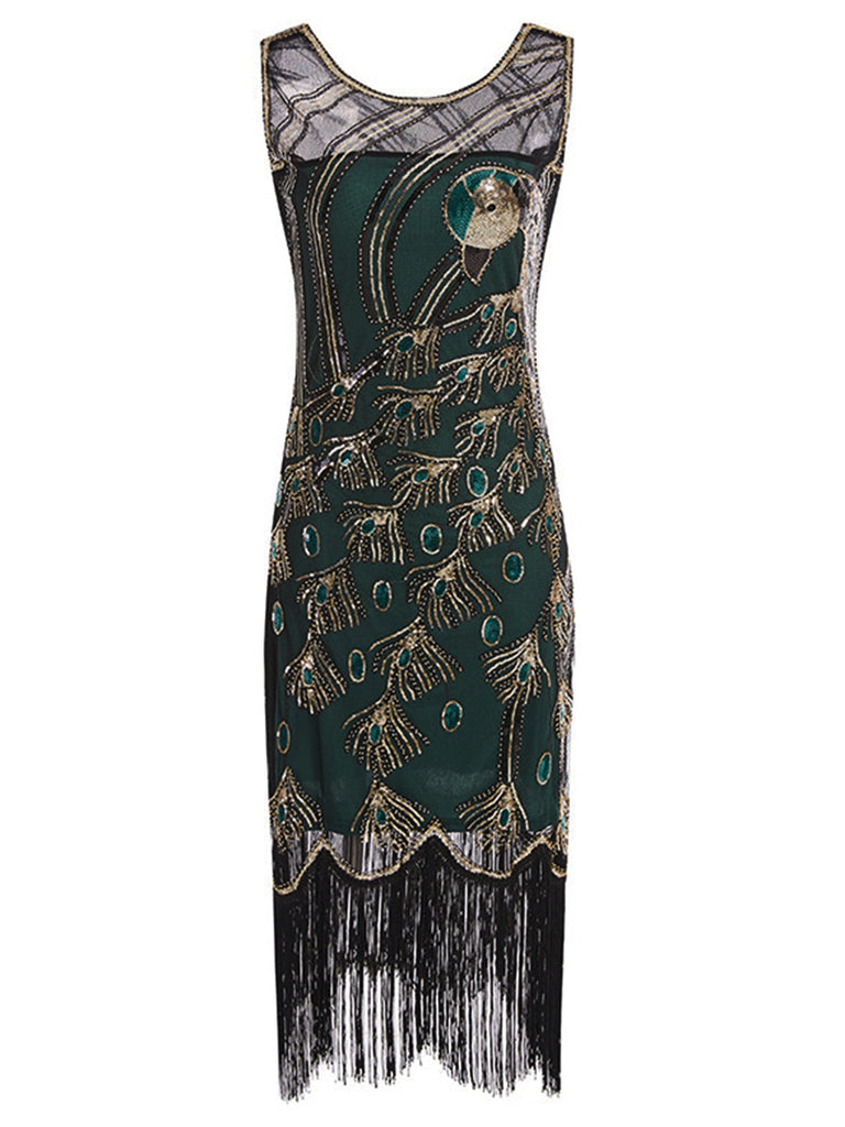 20er Art-déco-Flapperkleid mit Pailletten und Fransen