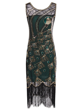 20er Art-déco-Flapperkleid mit Pailletten und Fransen
